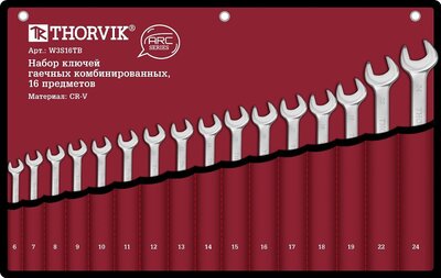 W3S16TB Набор ключей комбинированных в сумке, 6-24 мм, 16 предметов Thorvik 23791