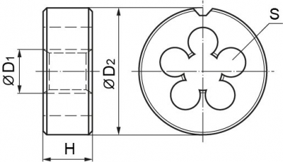 Плашка D-DRIVE круглая ручная с направляющей в наборе М8х1.25, HSS, Ф25х9 мм 37814