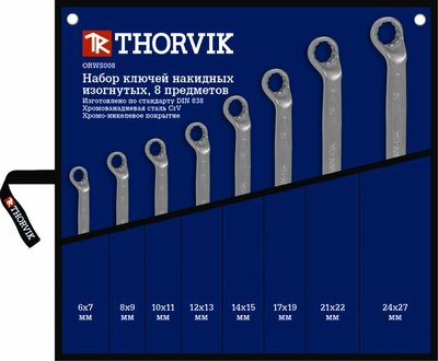Набор ключей накидных 75° в сумке 6-27 мм, 8 предметов Thorvik 22957