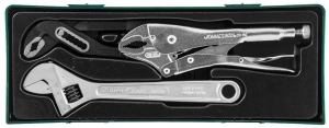 Набор инструмента: разводной ключ, ручные тиски, переставные клещи, 3 предмета (ложемент) JONNESWAY