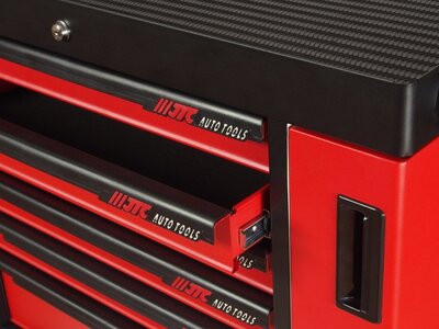 Тележка инструментальная 7 секций красная с двумя боковыми ящиками JTC 37152