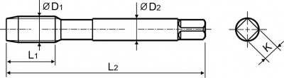 Метчик машинно-ручной T-DRIVE со спиральной канавкой для глухих отверстий с направляющей в наборе М6х1.0, HSS-G 37705
