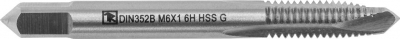 Метчик машинно-ручной T-DRIVE со спиральной подточкой для сквозных отверстий с направляющей в наборе М6х1.0, HSS-G 37658