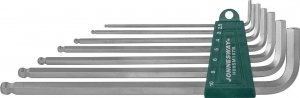 Комплект угловых шестигранников Extra Long с шаром 2,5-10 мм, S2 материал, 7 предметов JONNESWAY