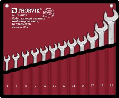 W3S12TB Набор ключей комбинированных в сумке, 6-22 мм, 12 предметов Thorvik 14586